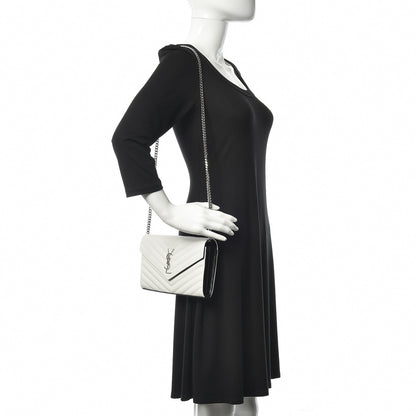 Saint Laurent Grain De Poudre Matelasse Bi-Color Chevron Monogram Chain Wallet White Black 2 of 9