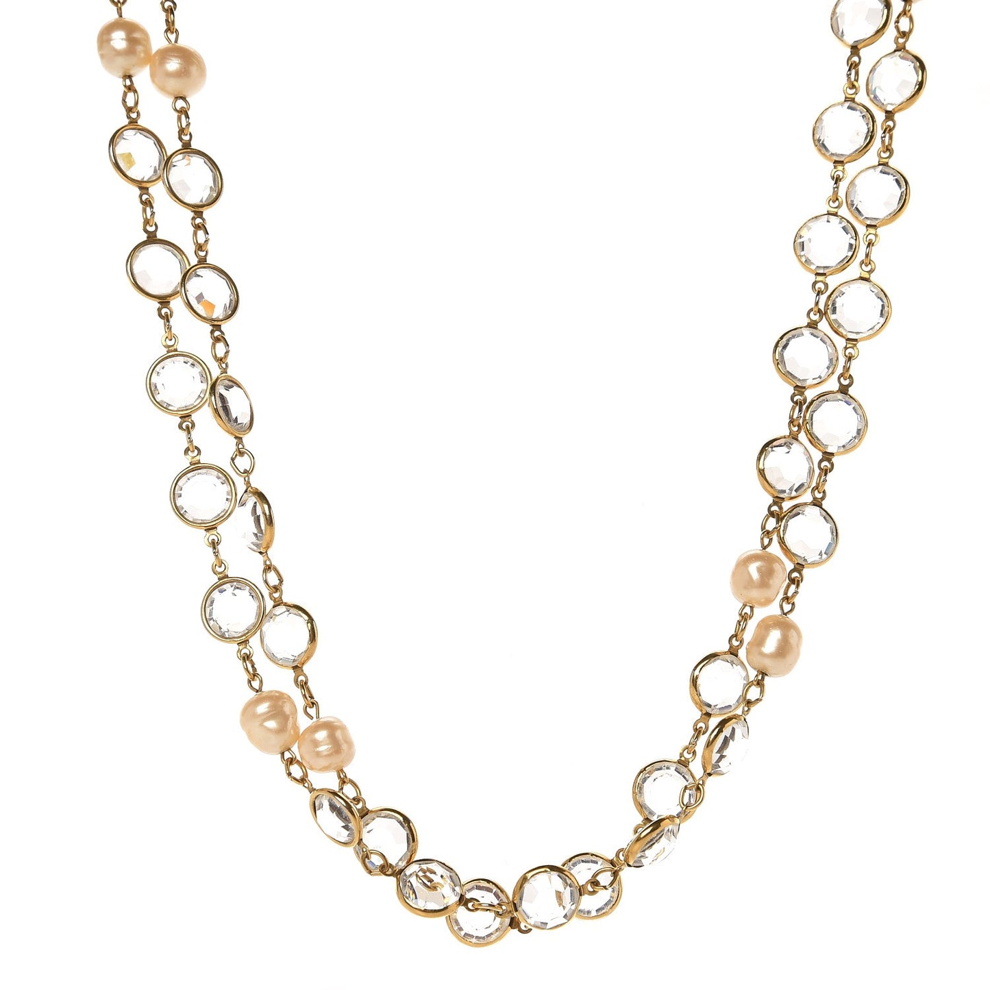 Crystal Pearl Sautoir Long Necklace Gold