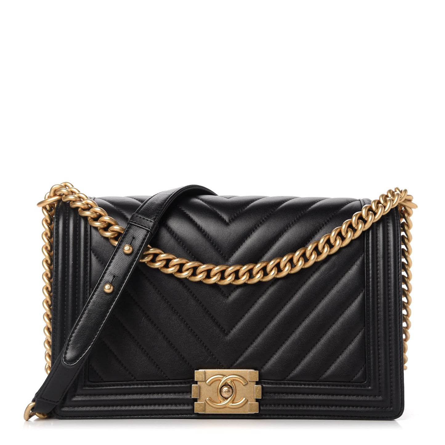 Lambskin Chevron Quilted New Medium Boy Flap Black
