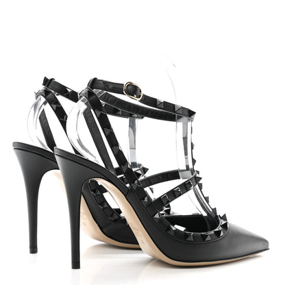 Valentino Garavani Calfskin Lacquered Monochrome Rockstud Ankle Strap 100mm Pumps 40 Black 4 of 10