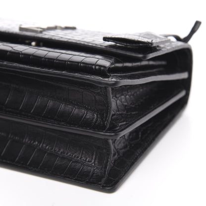 Saint Laurent Calfskin Crocodile Embossed Medium Monogram Sunset Black 10 of 11