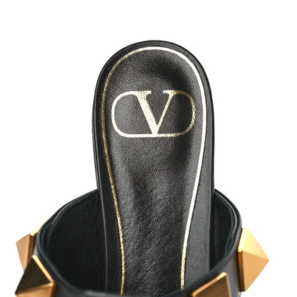 Valentino Garavani Calfskin Roman Stud Ankle Strap Flat Mules 36 Black 6 of 8