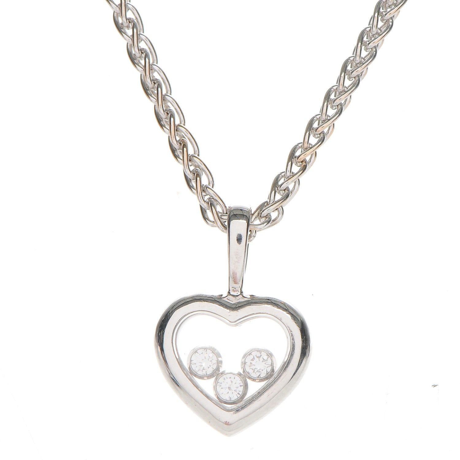 Chopard 18K White Gold 3 Happy Diamonds Icons Heart Pendant Necklace 3 of 8