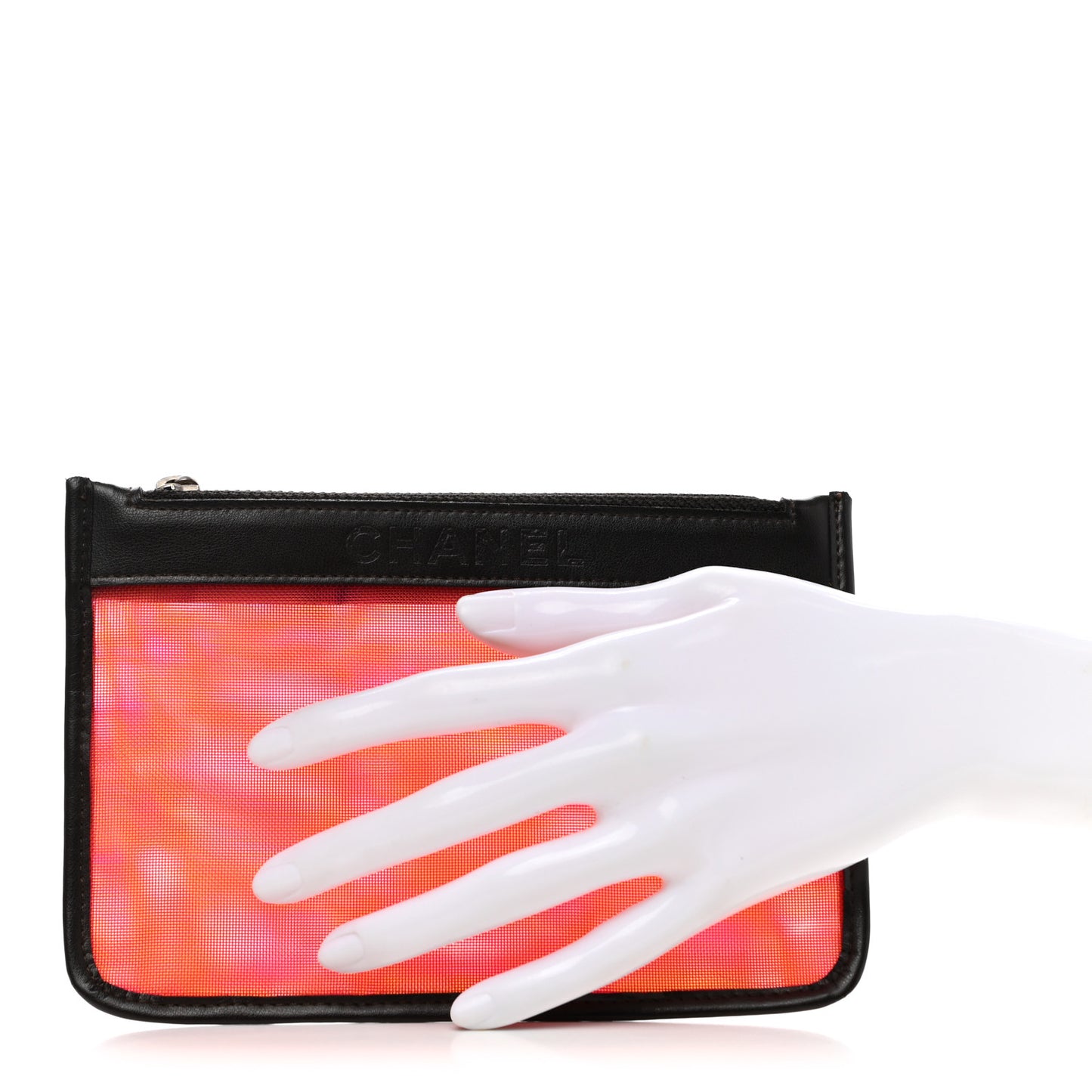 Mesh Lambskin Pouch Pink Black