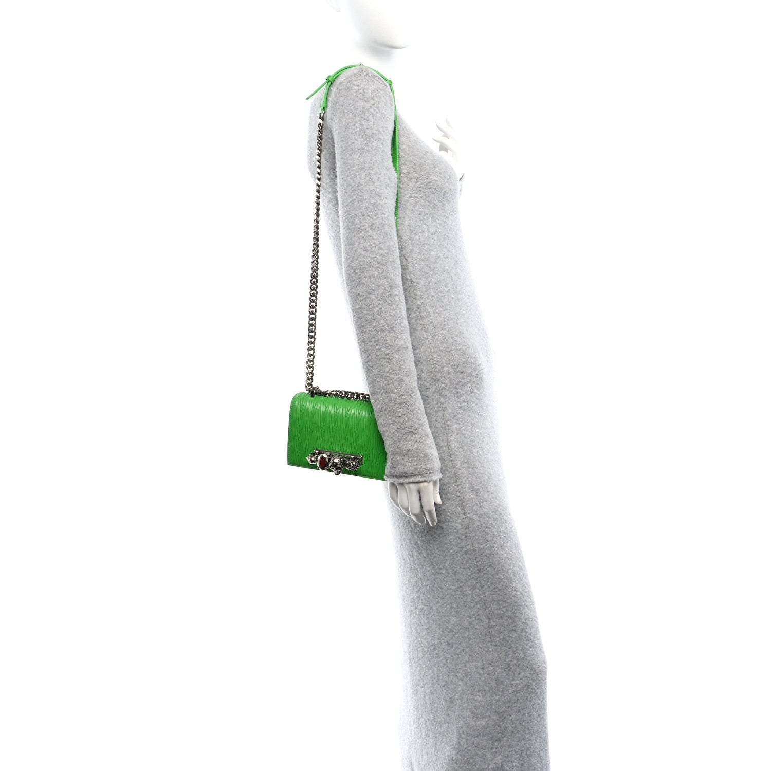 Alexander McQueen Lambskin Pleated Knuckle Shoulder Bag Green