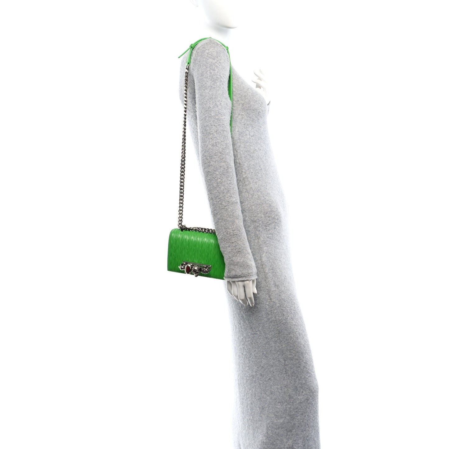 Lambskin Pleated Knuckle Shoulder Bag Green