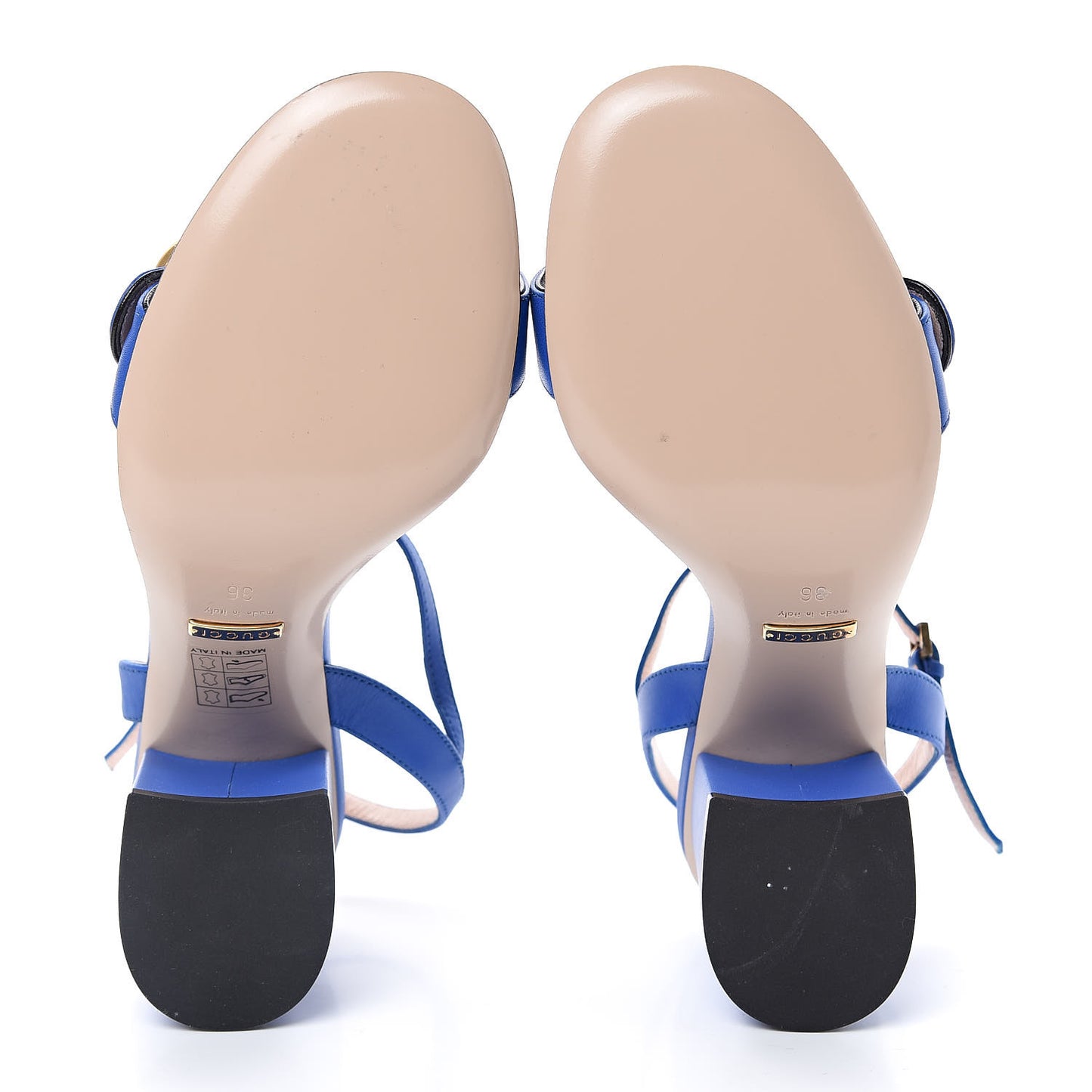 Lifford Calfskin GG Marmont Ankle Wrap 75mm Sandals 36 Shiny Electric Blue