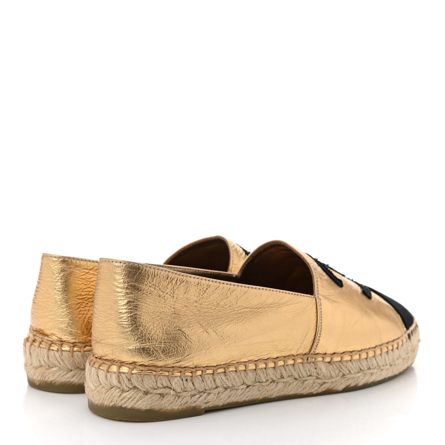 Laminated Lambskin Grosgrain CC Espadrilles 38 Gold Black