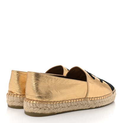 Chanel Laminated Lambskin Grosgrain CC Espadrilles 38 Gold Black 4 of 7