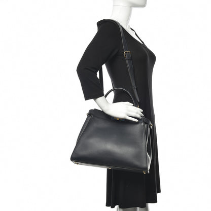 Fendi Vitello Seta Shiny Nappa Medium Peekaboo Iconic Satchel Blue Notte Turchese 2 of 12