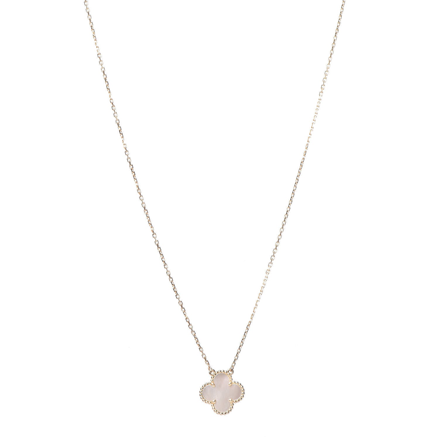 Van Cleef & Arpels 18K Yellow Gold Mother of Pearl Vintage Alhambra Pendant Necklace 1 of 8