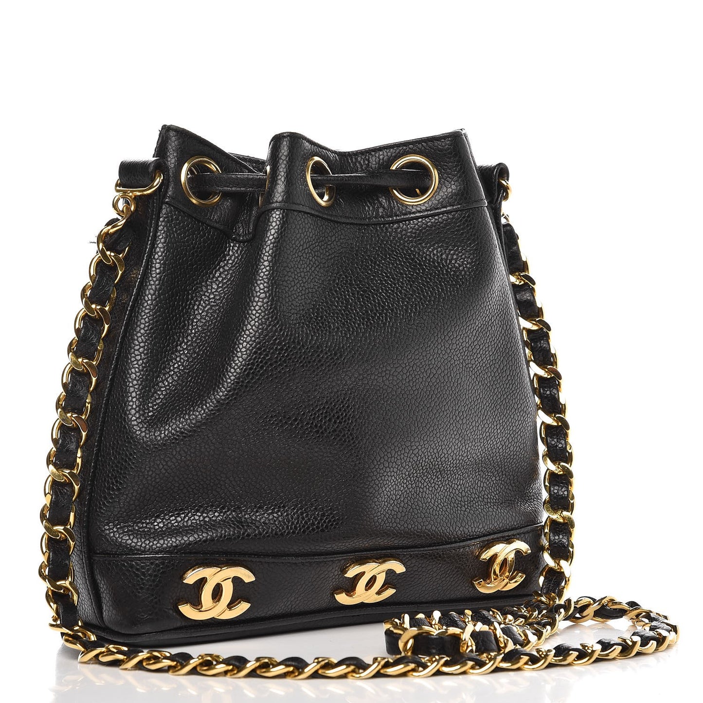 Caviar CC Drawstring Shoulder Bag Black