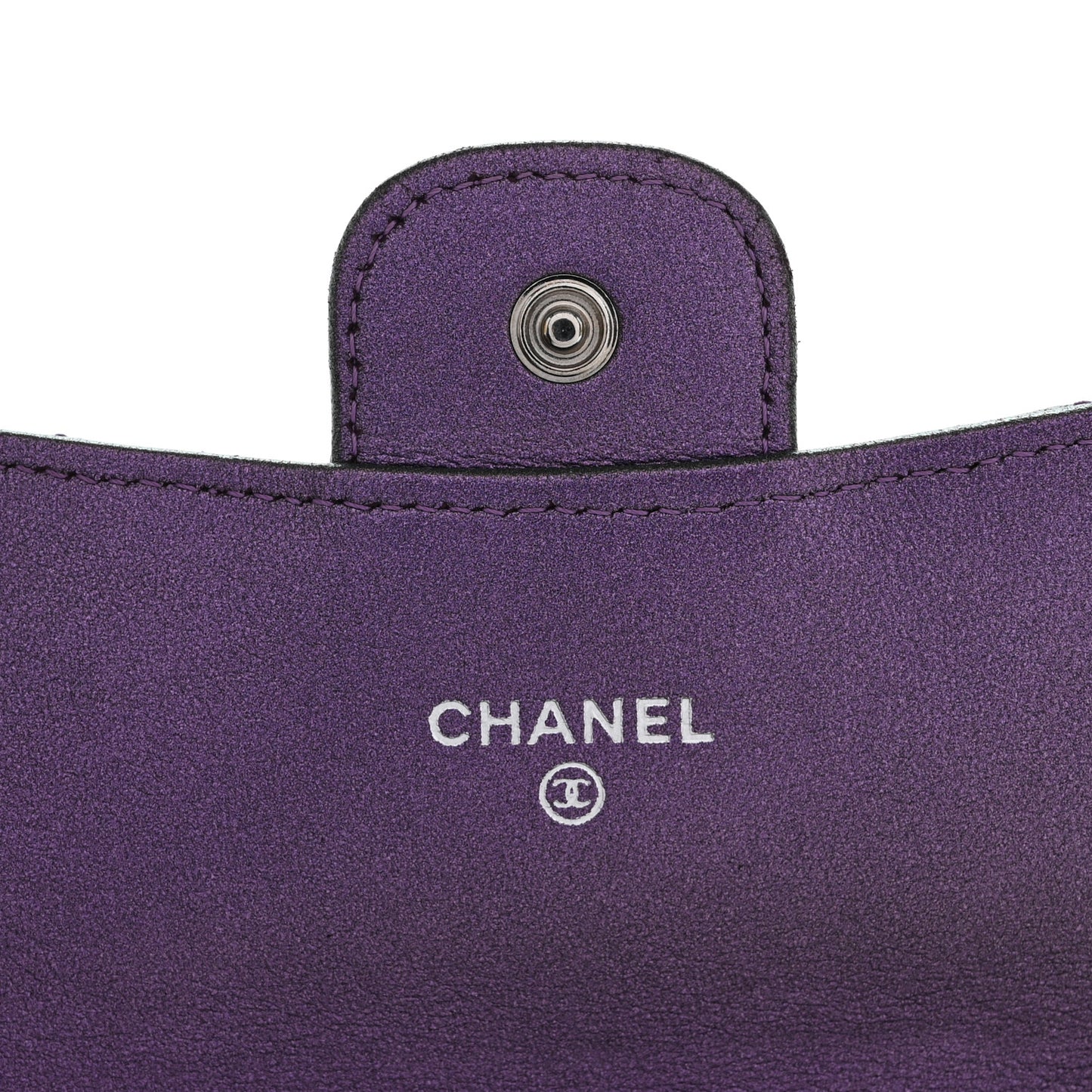 Iridescent Lambskin Quilted Large Gusset Flap Wallet Purple