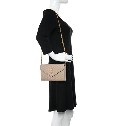 Saint Laurent Grain De Poudre Matelasse Chevron Monogram Chain Wallet Nude Powder 2 of 10