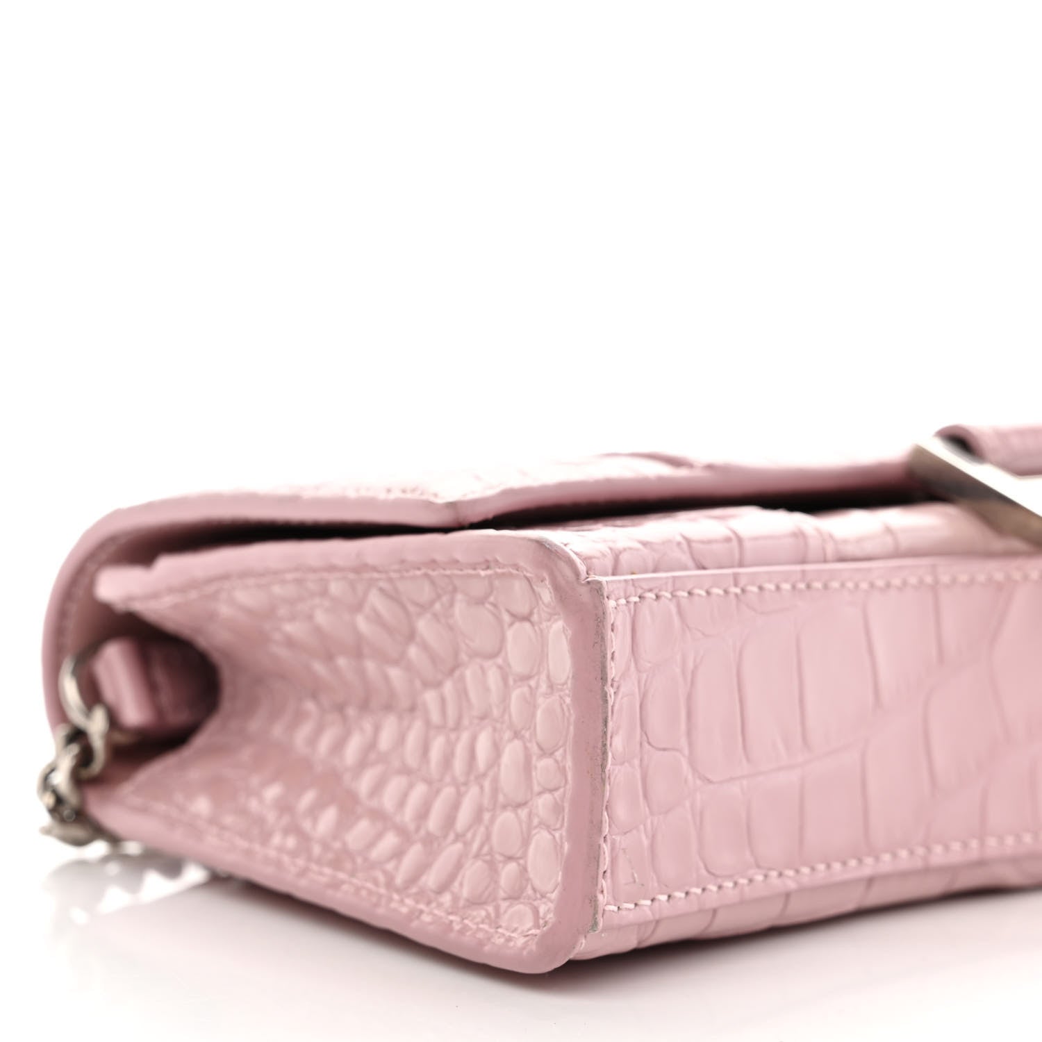Balenciaga Shiny Calfskin Crocodile Embossed Hourglass Chain Bag Powder Pink 8 of 9