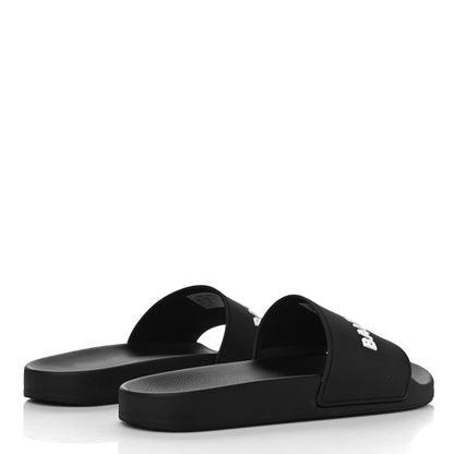 Balenciaga Rubber Womens Logo Pool Slide Sandals 40 Black White 3 of 11