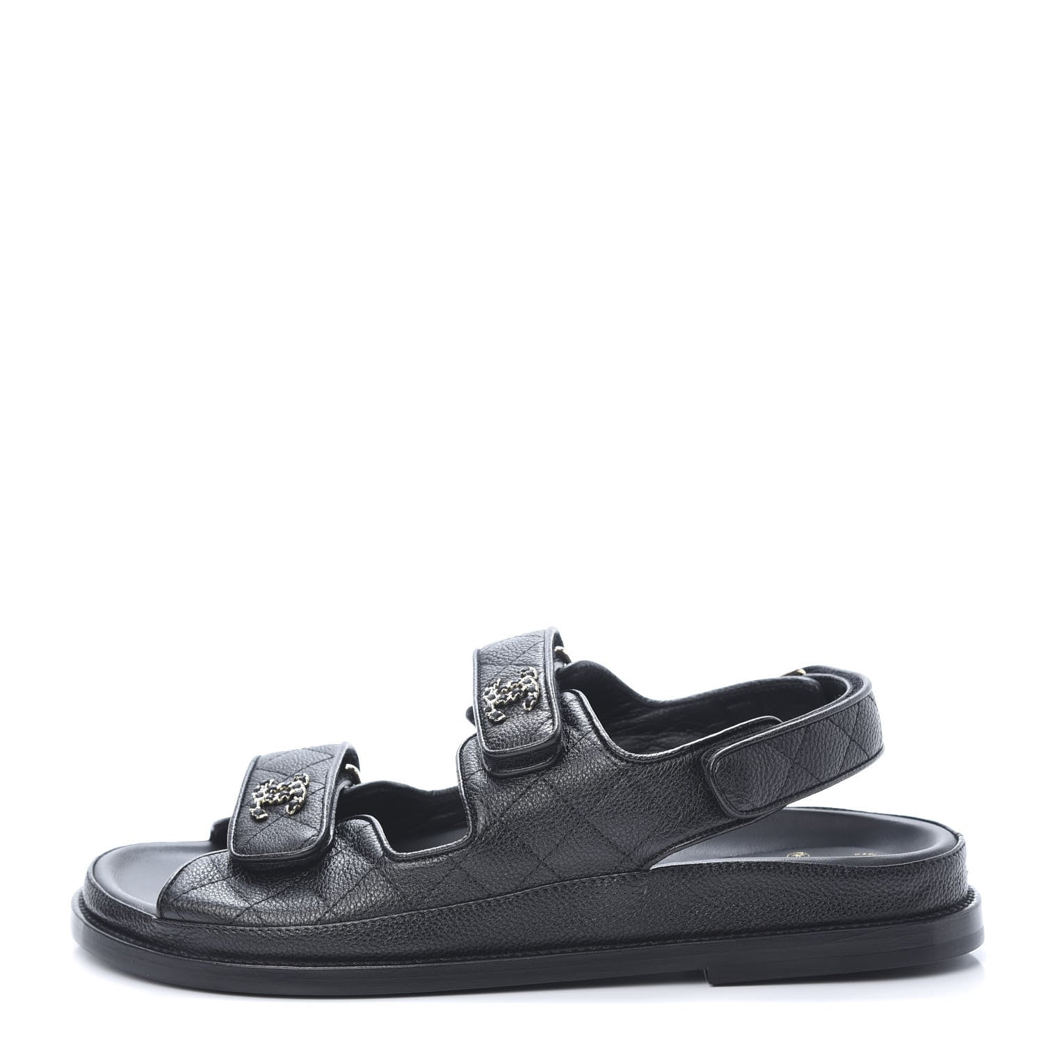 Chanel Grained Calfskin Velcro Dad Sandals 39.5 Black 1 of 10