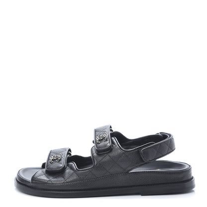 Chanel Grained Calfskin Velcro Dad Sandals 39.5 Black 1 of 10