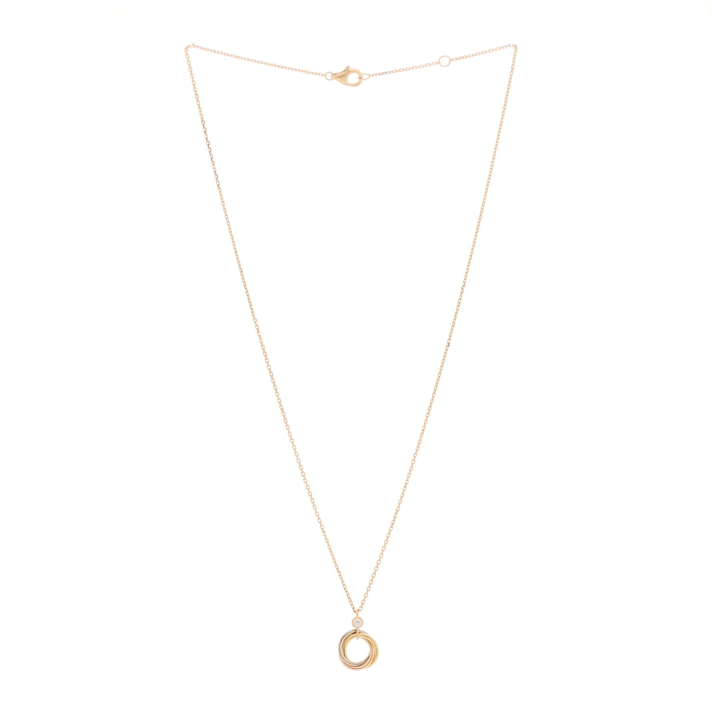 18K Pink Yellow White Gold Diamond Trinity Pendant Necklace