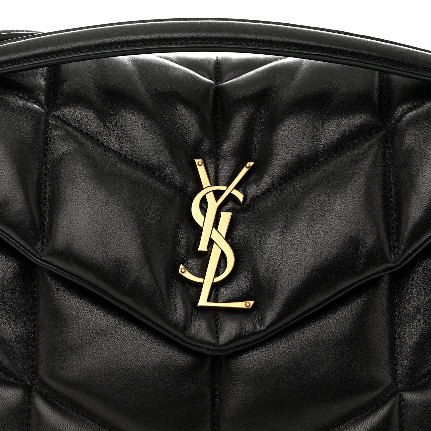 Lambskin Quilted Medium Loulou Puffer Monogram Chain Satchel Black