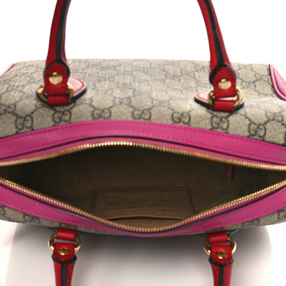 Gucci GG Supreme Monogram Moon Calfskin Small Boston Beige Ebony Hibiscus Red New Rosette 5 of 7