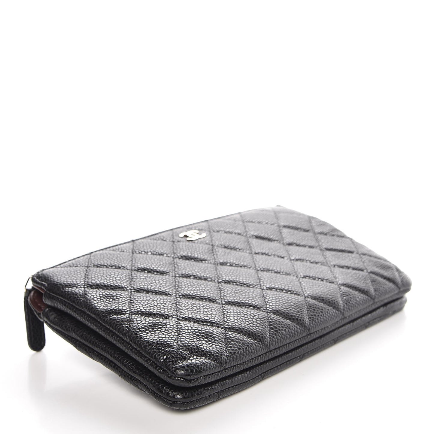 Iridescent Caviar Quilted Large Zipped Clutch Black