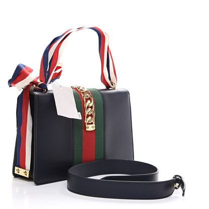 Gucci Vitello Fontanella Web Small Sylvie Shoulder Bag Blue Agata 2 of 12