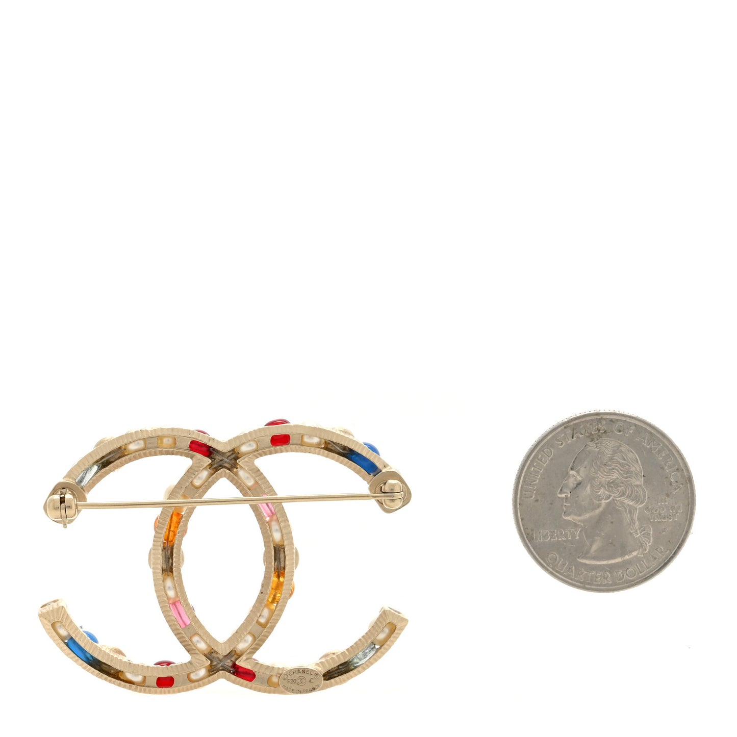 Pearl Crystal CC Brooch Gold Multicolor