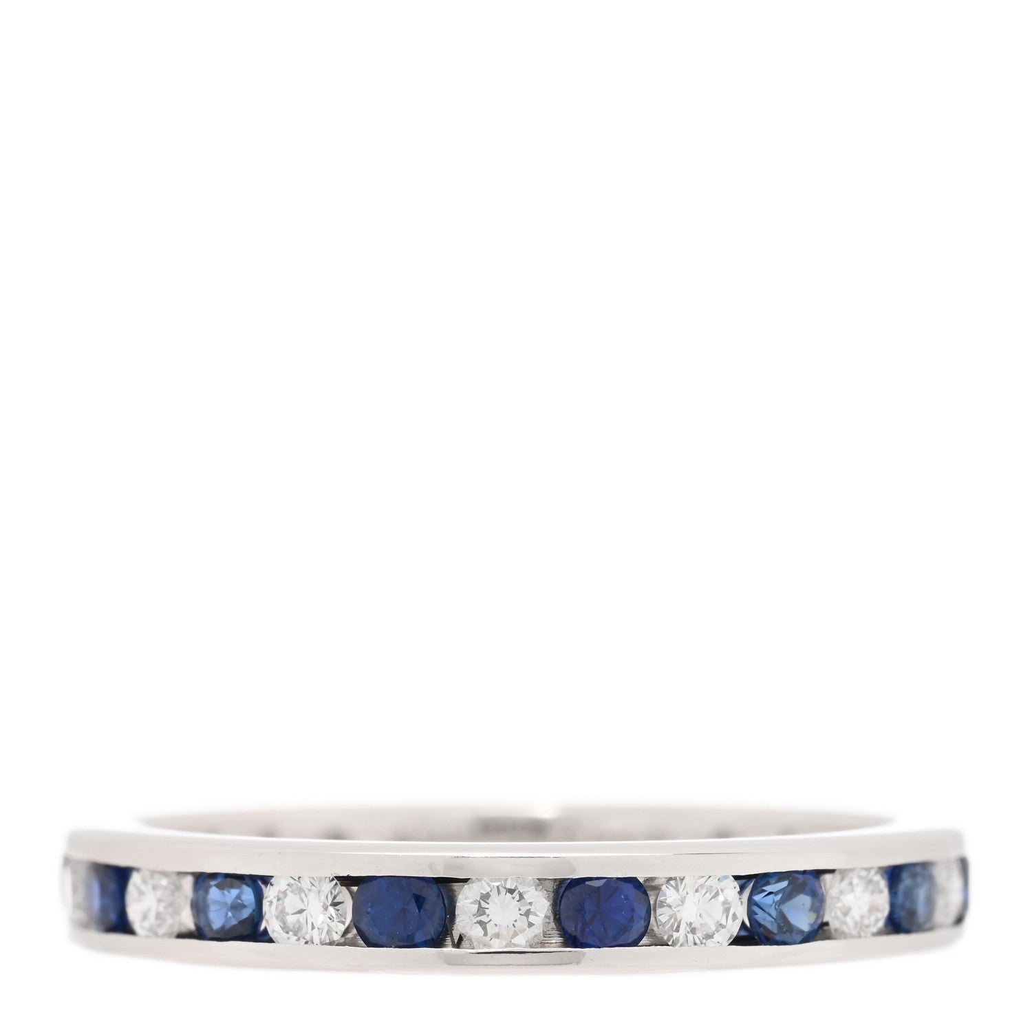 Tiffany Platinum Diamond Blue Sapphire Eternity Band Ring 56 7.5 1 of 4