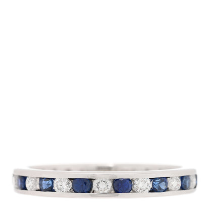 Tiffany Platinum Diamond Blue Sapphire Eternity Band Ring 56 7.5 1 of 4