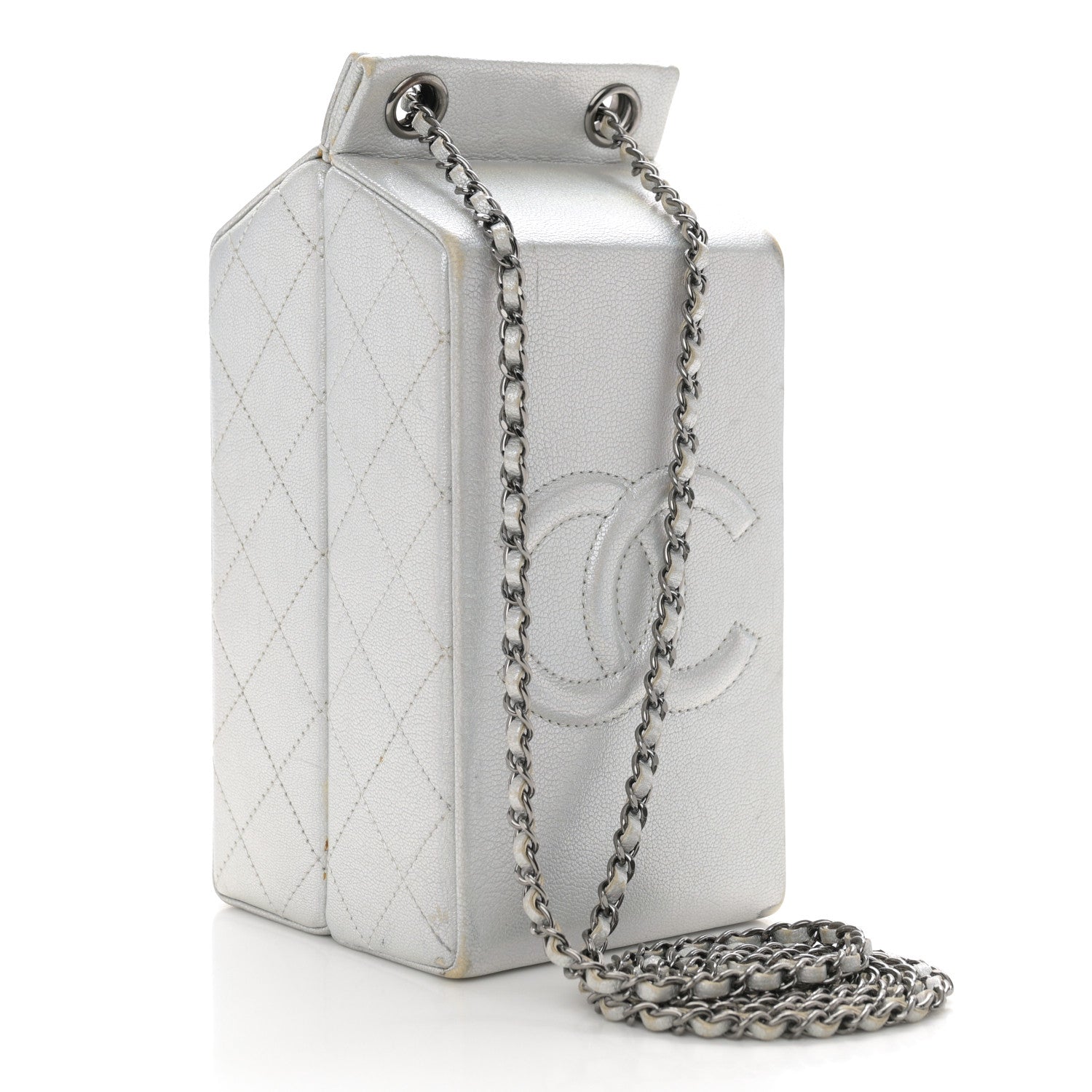 Chanel Metallic Goatskin Lait de Coco Milk Carton Bag Silver 3 of 16