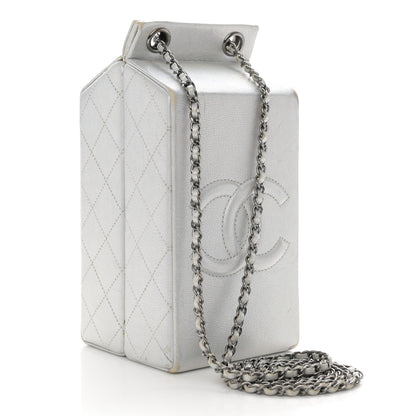 Chanel Metallic Goatskin Lait de Coco Milk Carton Bag Silver 3 of 16