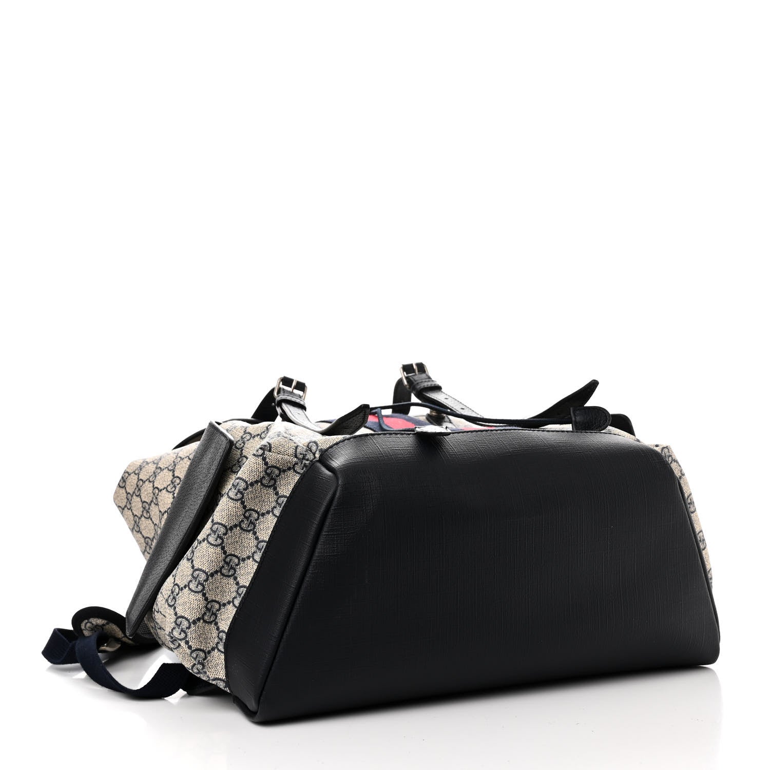 Gucci GG Supreme Monogram Medium Ophidia Double Buckle Backpack Beige Blue Black 4 of 11