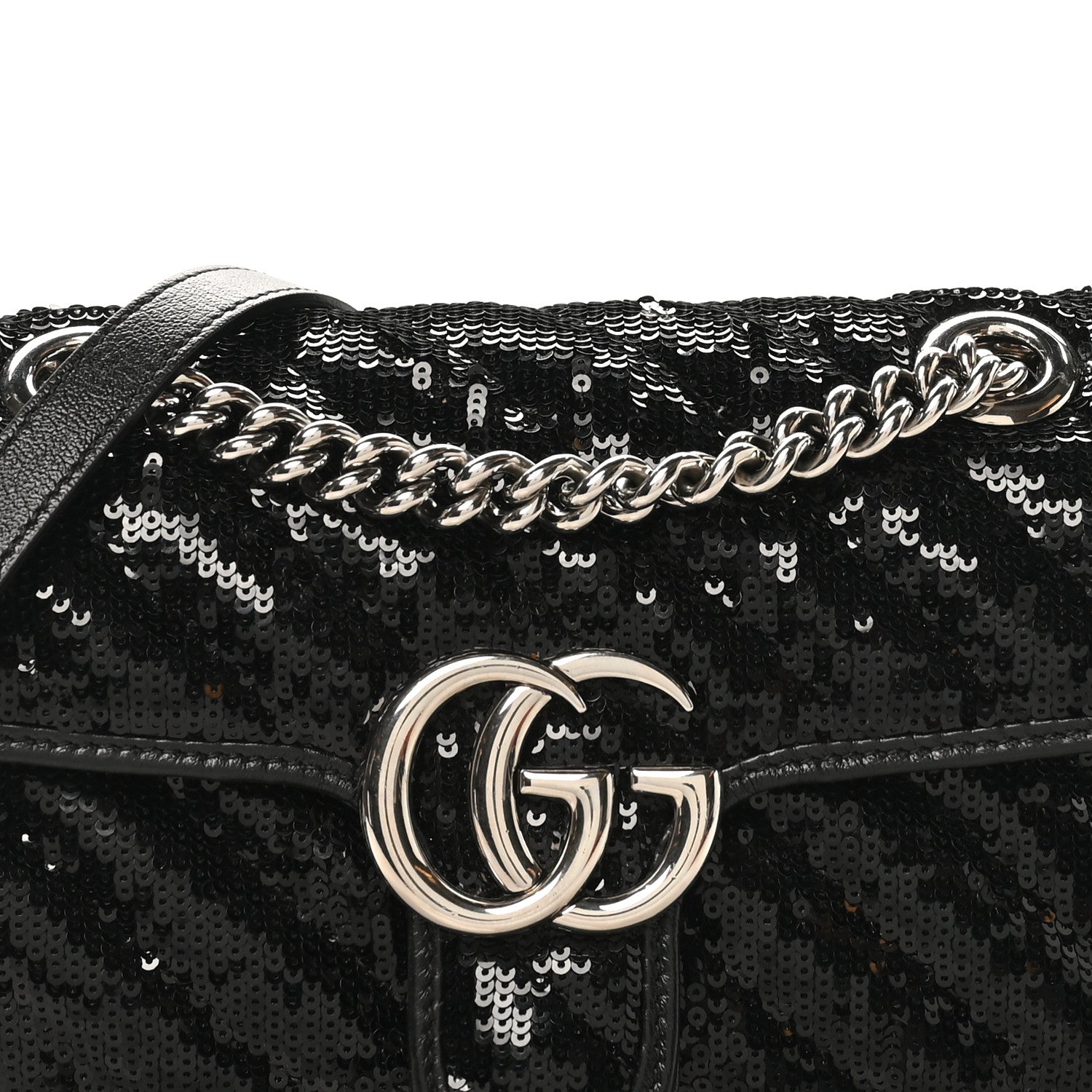Gucci Sequin Matelasse Diagonal Mini GG Marmont Shoulder Bag Black 8 of 10