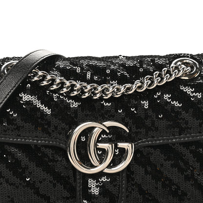 Gucci Sequin Matelasse Diagonal Mini GG Marmont Shoulder Bag Black 8 of 10