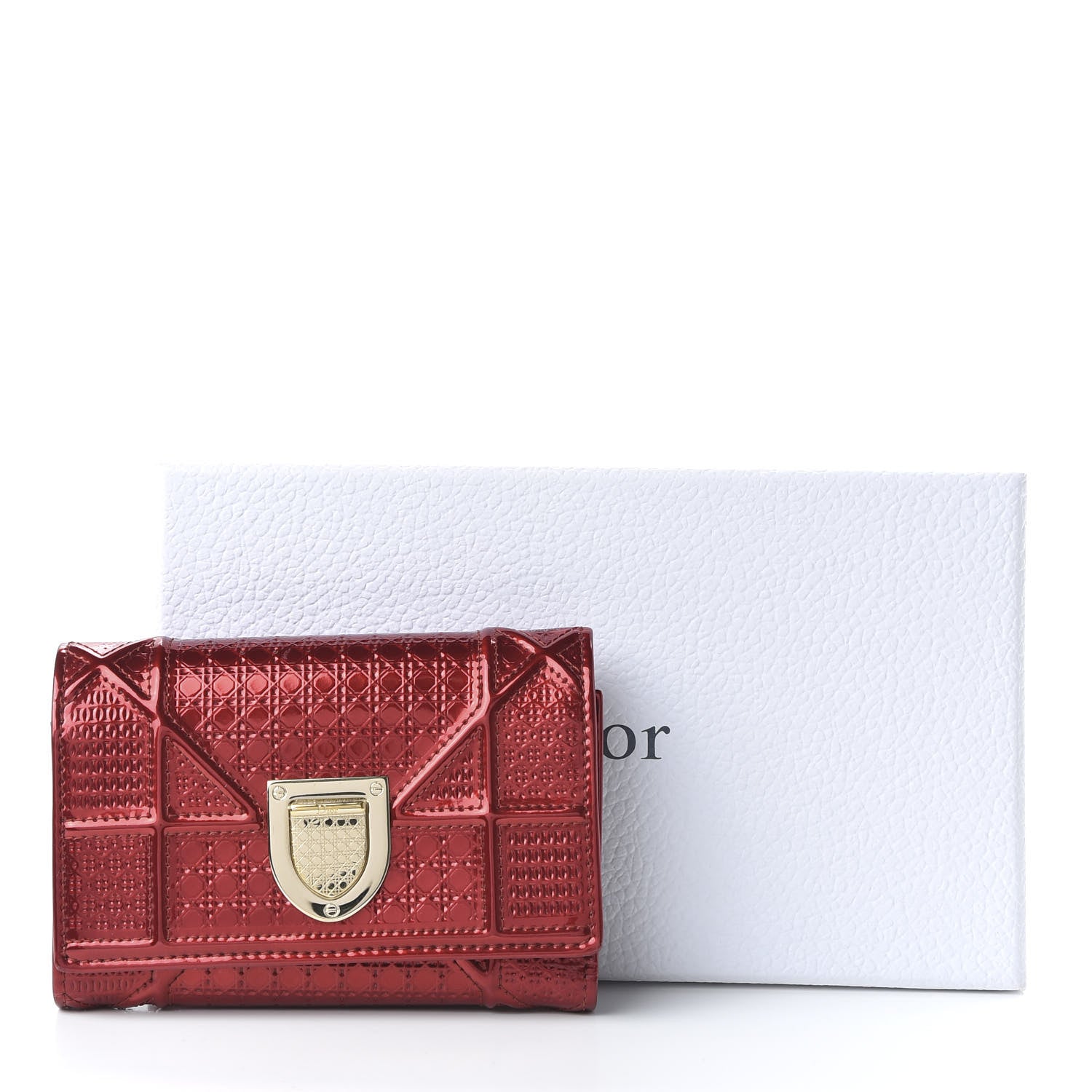 Christian Dior Metallic Patent Micro-Cannage Diorama Elancee Wallet Metal Rusty 10 of 10