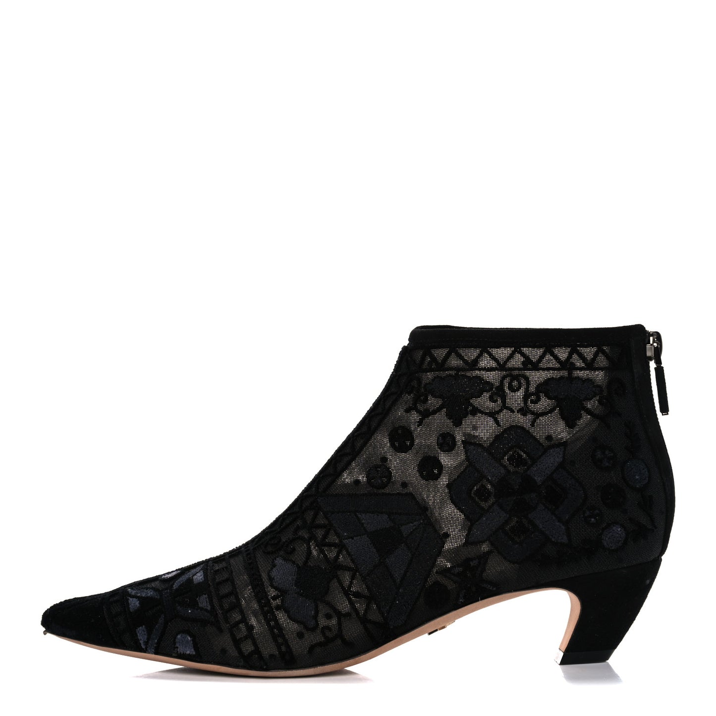 Embroidered Mesh Ankle Boot 38 Black