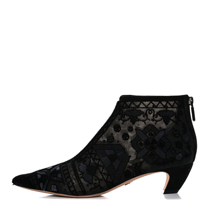 Christian Dior Embroidered Mesh Ankle Boot 38 Black 1 of 11