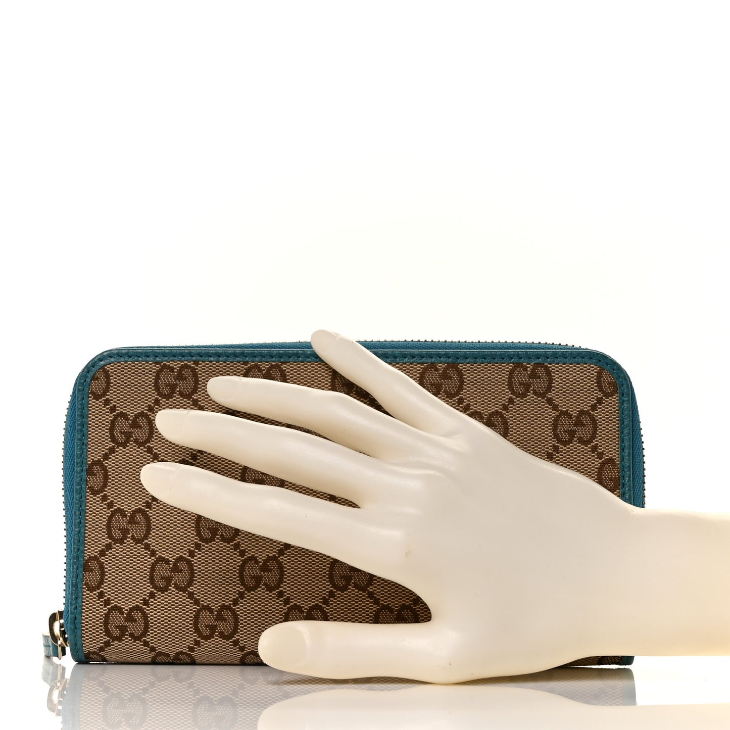 Monogram Dollar Calfskin Zip Around Wallet Beige Ebony Deep Cobalt