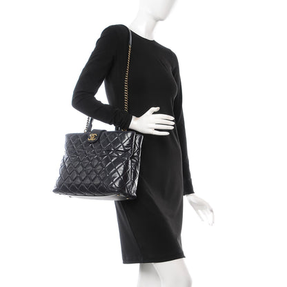 Chanel Calfskin Quilted Large Gold Bar Top Handle Tote Dark Navy Blue 2 of 9