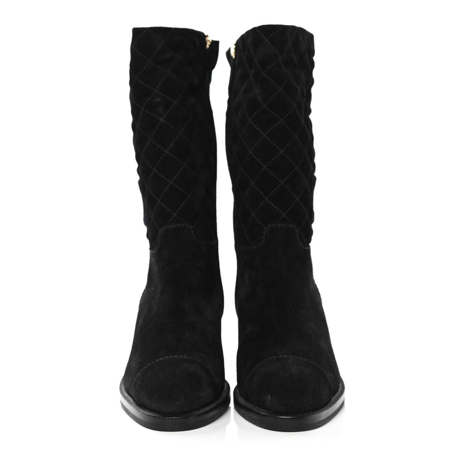 Suede Quilted CC High Boots 39 Black