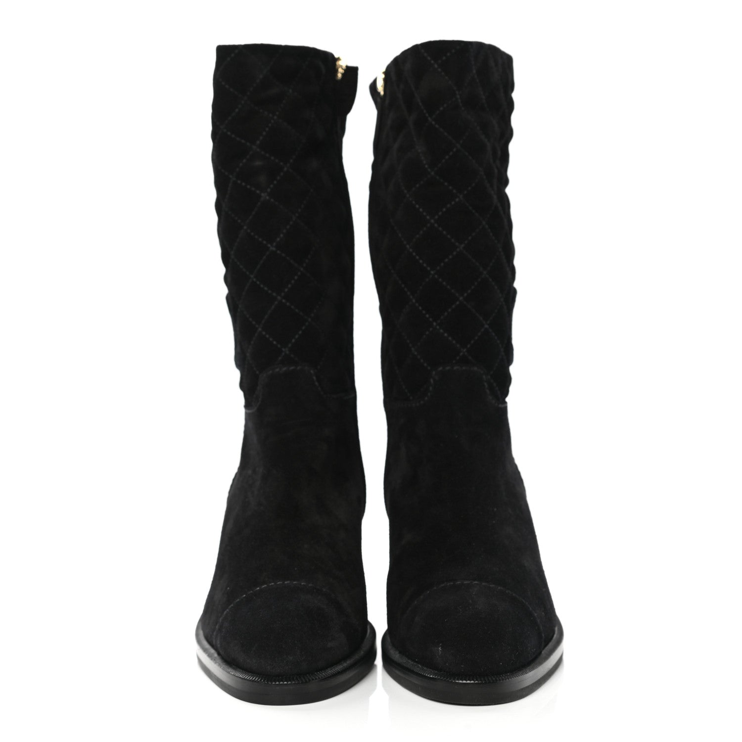 Chanel Suede Quilted CC High Boots 39 Black 2 of 8