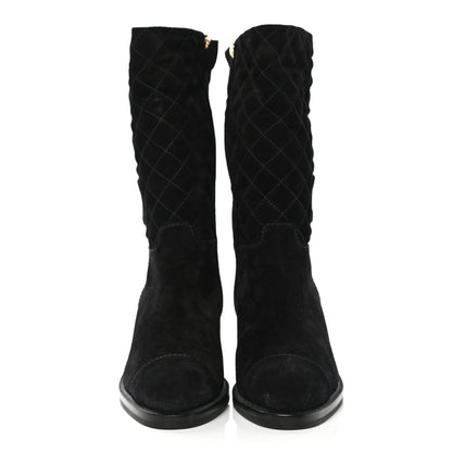 Chanel Suede Quilted CC High Boots 39 Black 2 of 8