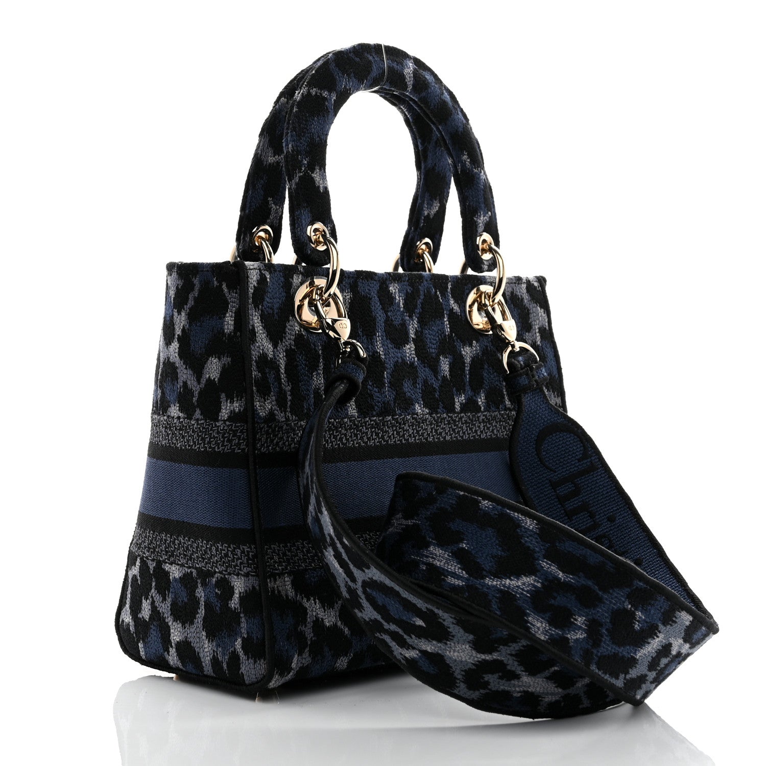 Christian Dior Canvas Mizza Embroidered Medium Lady D-Lite Blue 3 of 10