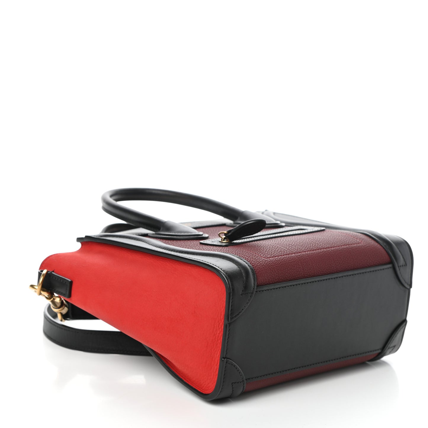 Drummed Calfskin Nubuck Nano Tri-Color Luggage Burgundy