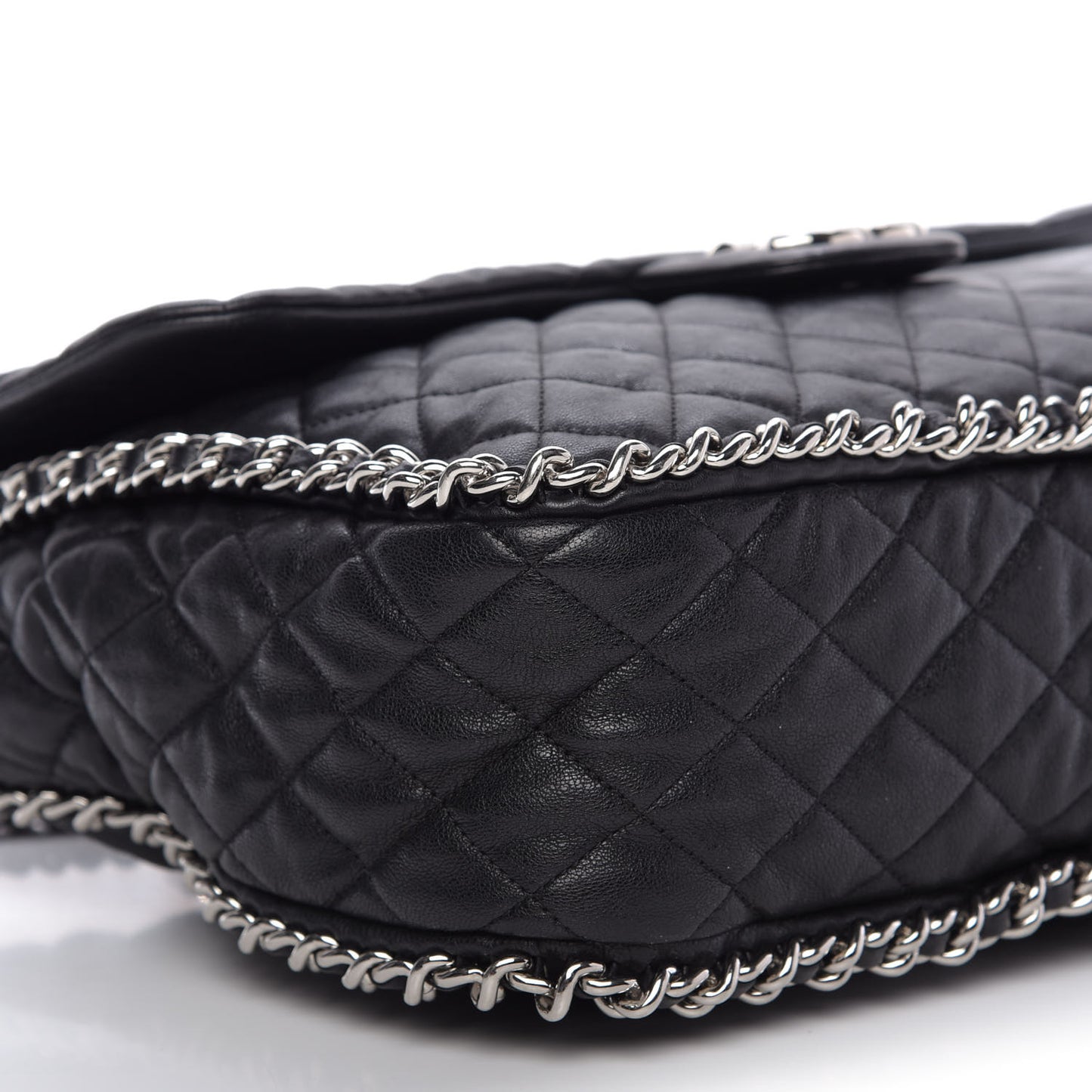 Washed Lambskin Quilted Maxi Chain Around Flap Black