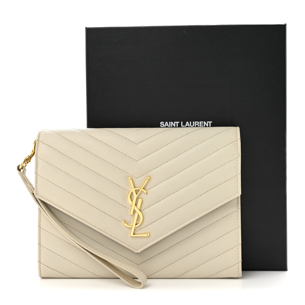 Grain De Poudre Matelasse Chevron Monogram Envelope Clutch Crema Soft