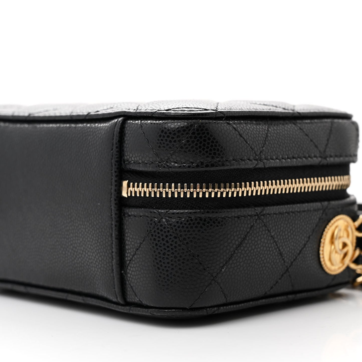 Caviar Quilted Twist Your Buttons Clutch With Chain Black