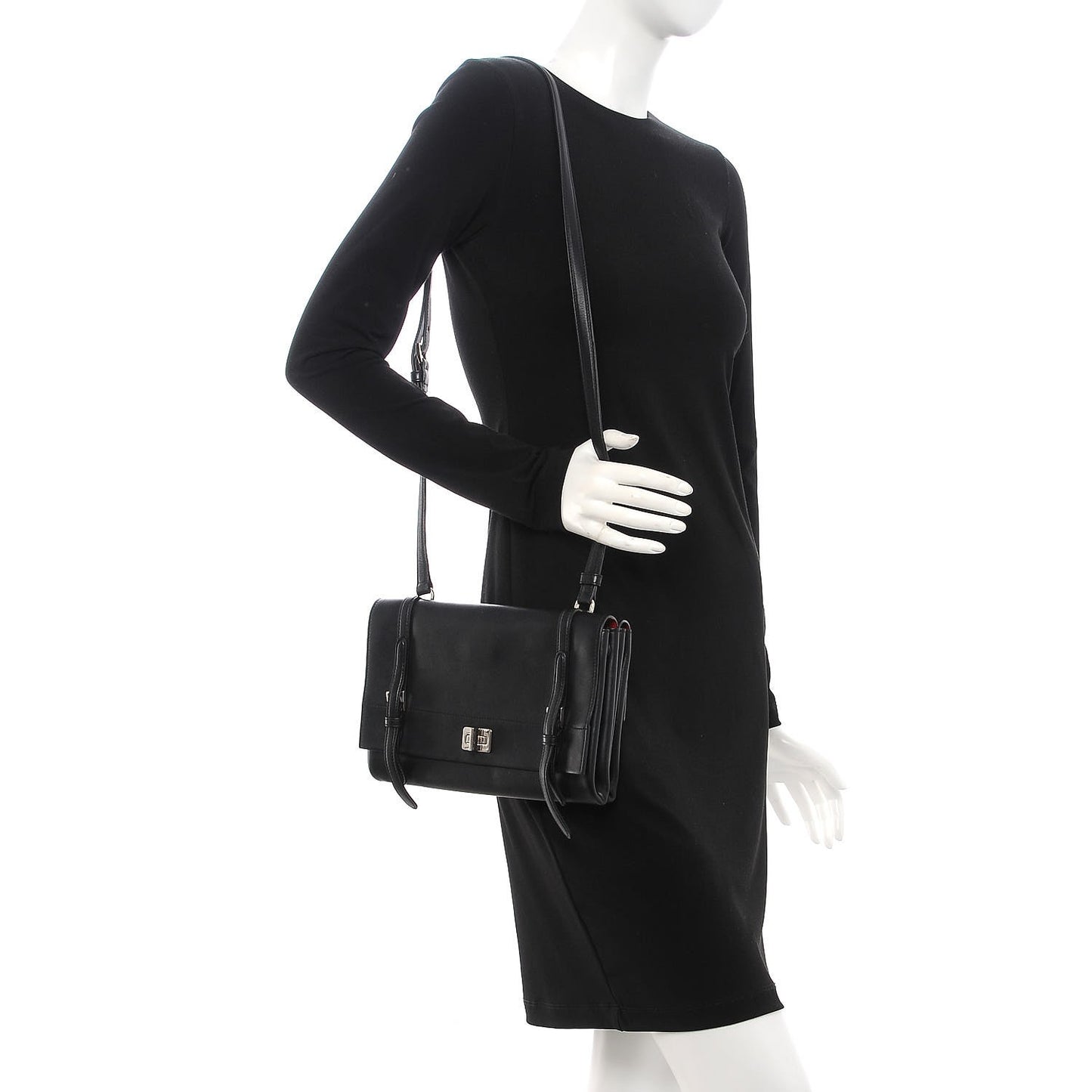 Vitello Soft Double Flap Shoulder Bag Nero Black