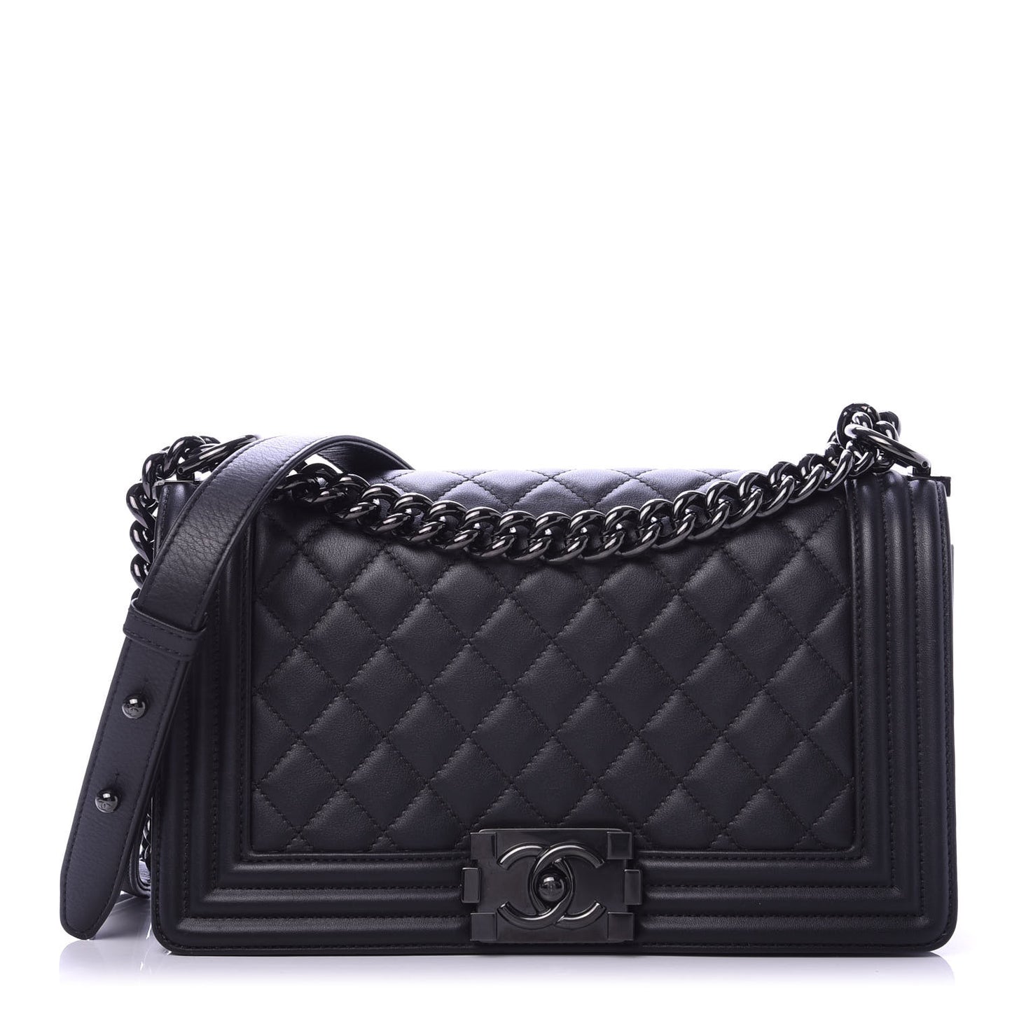 Calfskin Quilted Medium Boy Flap So Black
